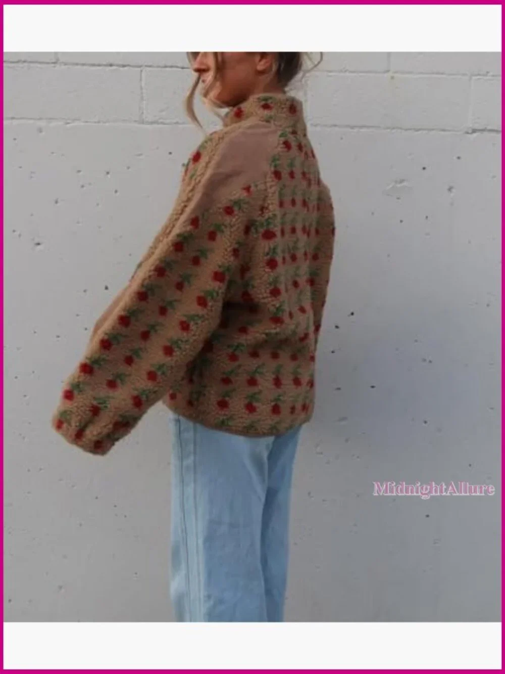 Oversized Faux Fur Sherpa Fleece Jacket Winter Casual Zip Up - Picture 2 of 6